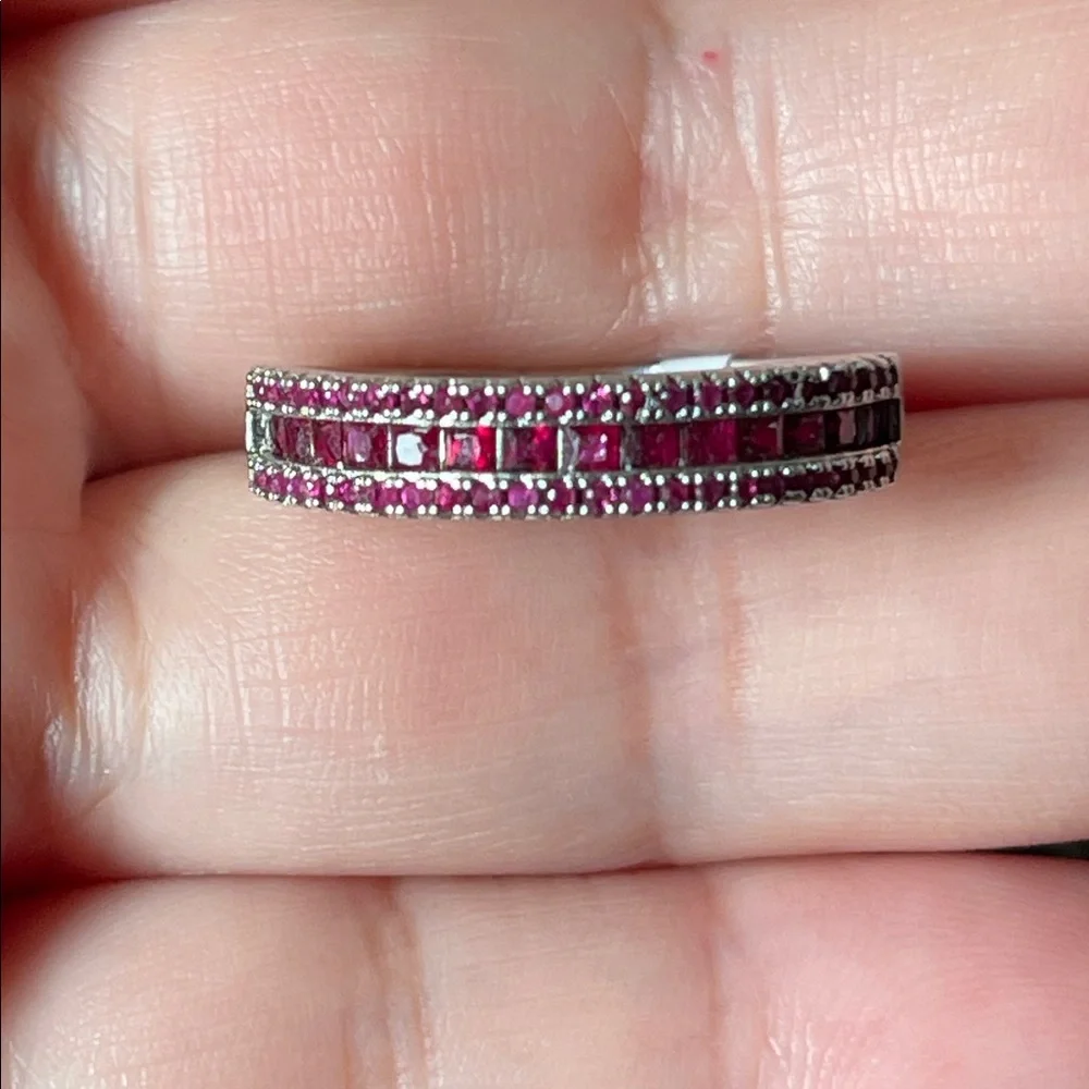 NWT Natural Ruby Half Eternity Ring 925 Silver Size 8 - Picture 3 of 13